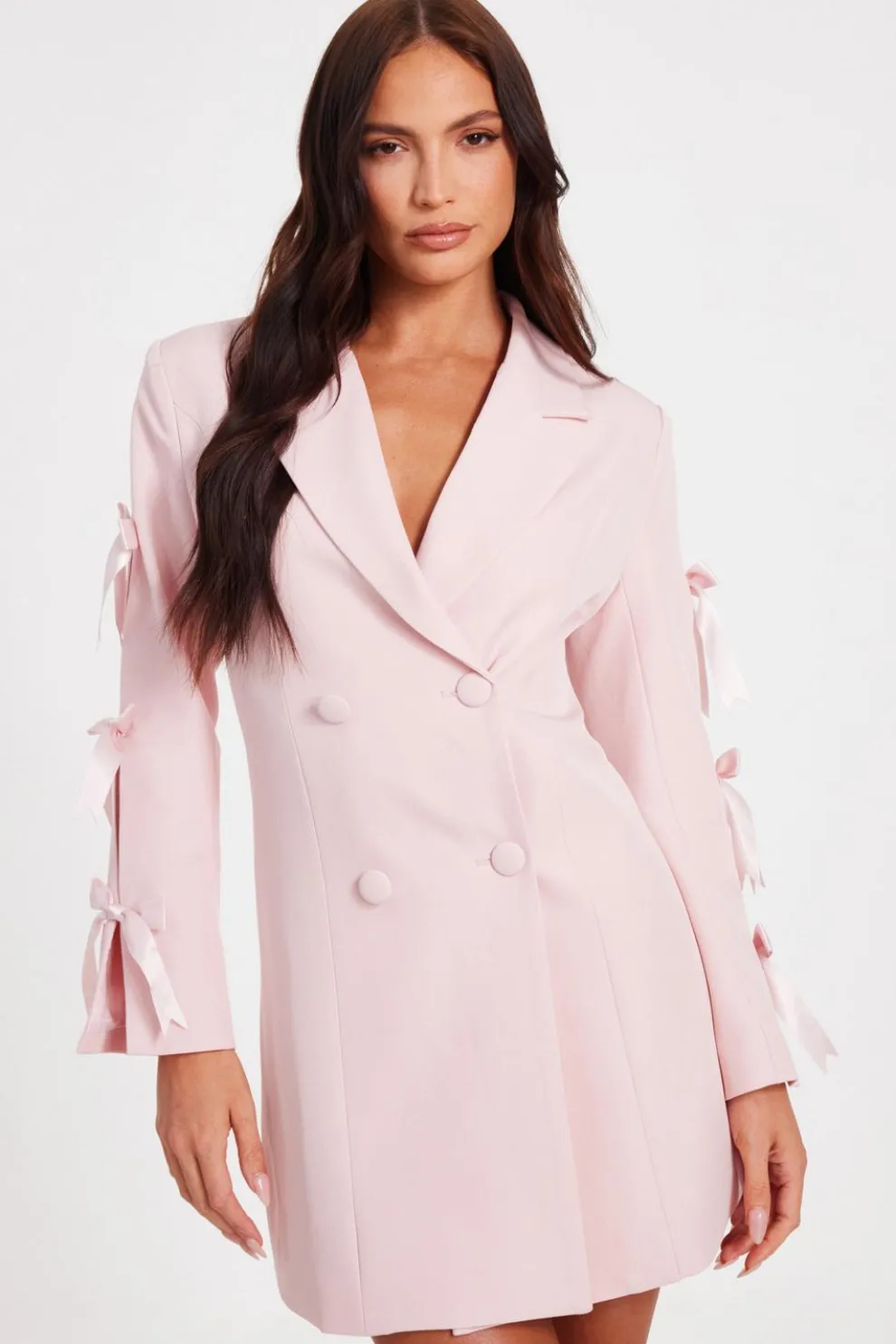 Baby Pink Bow Sleeve Blazer Dress