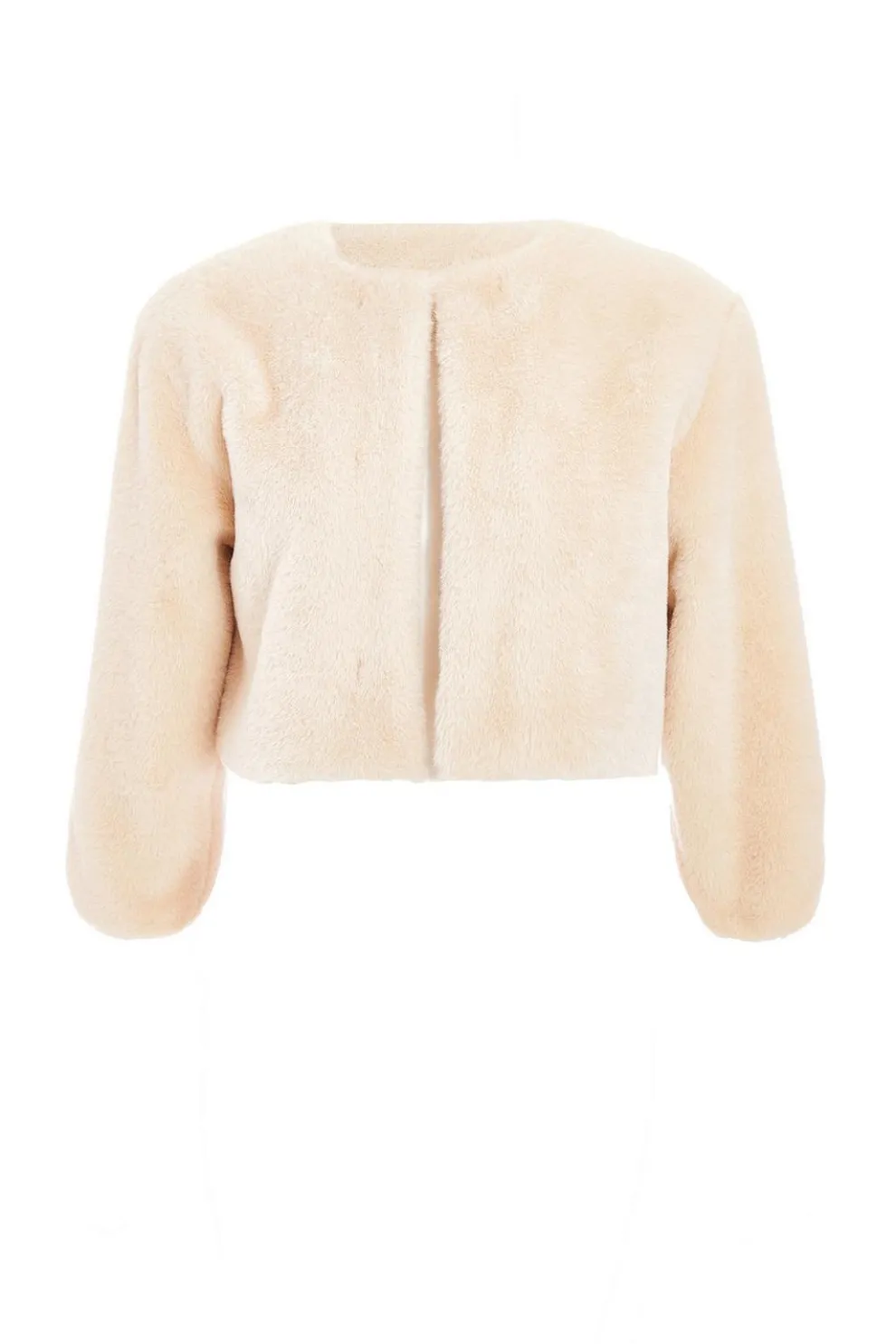 Beige Faux Fur Crop Sleeve Cape