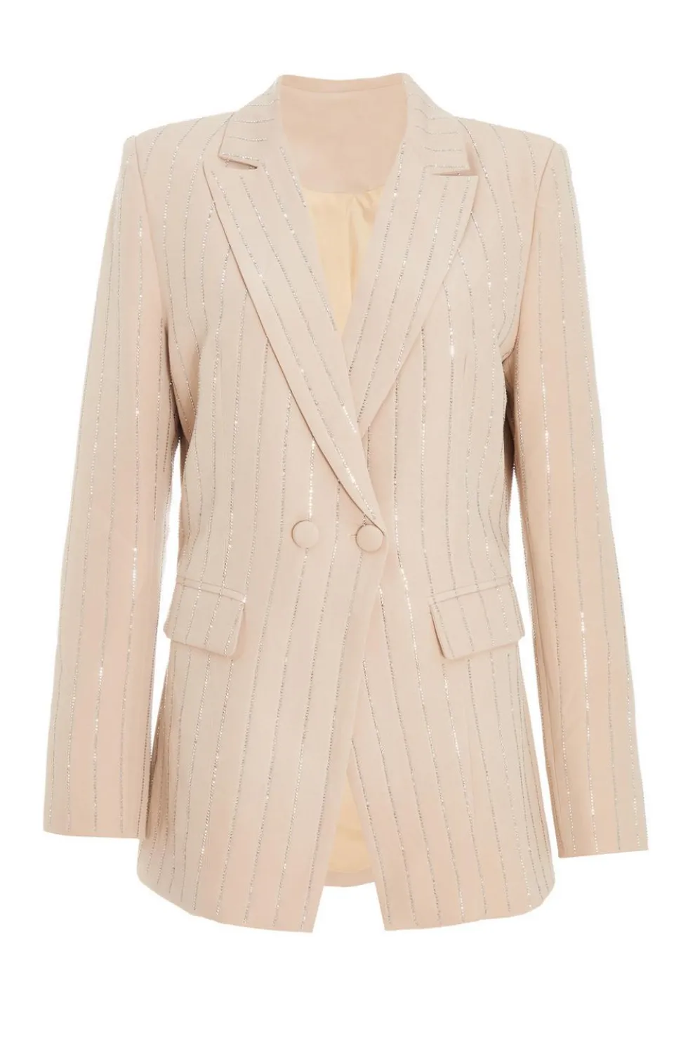 Beige Pinstripe Embellished Blazer