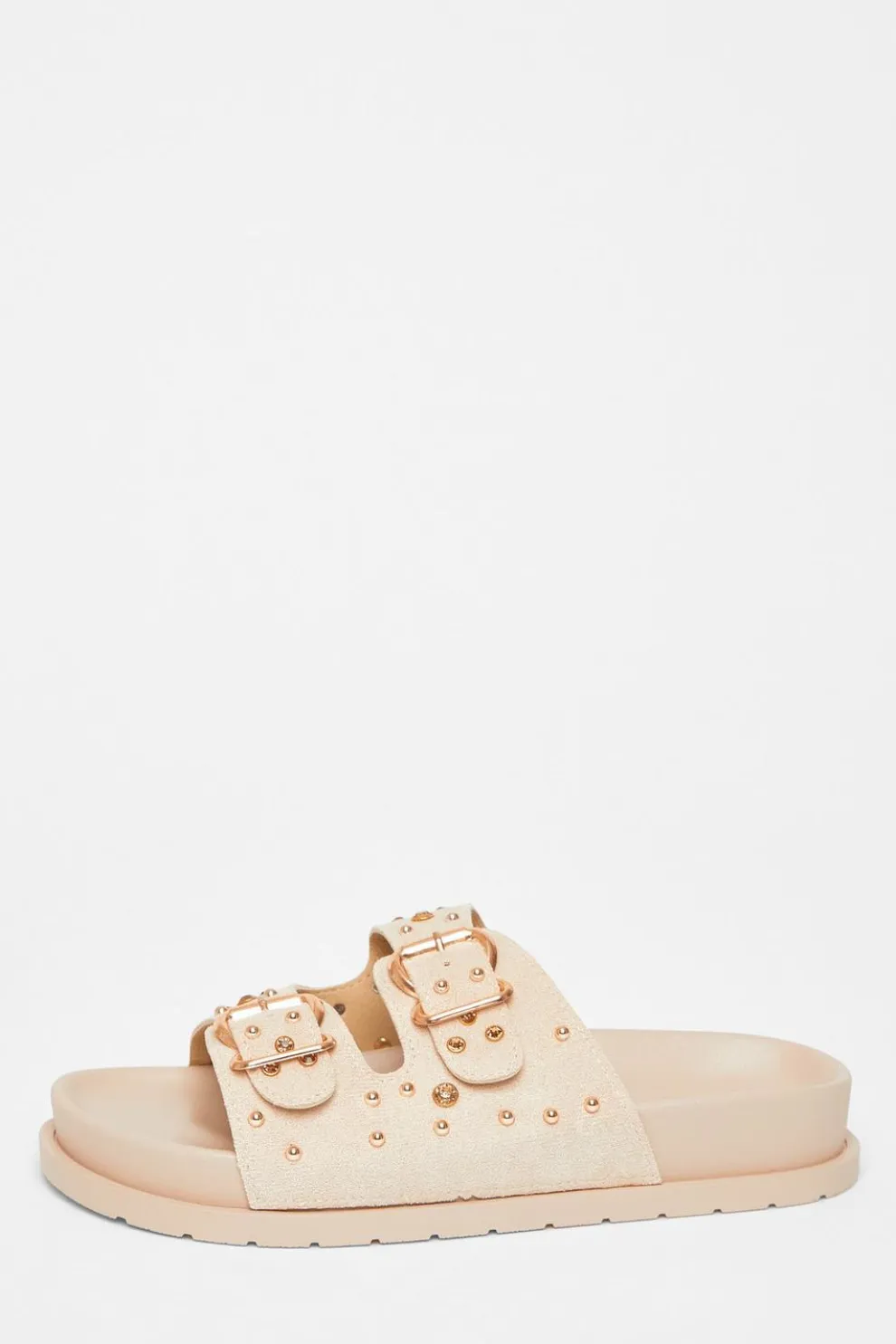 Beige Studded Flat Sandals