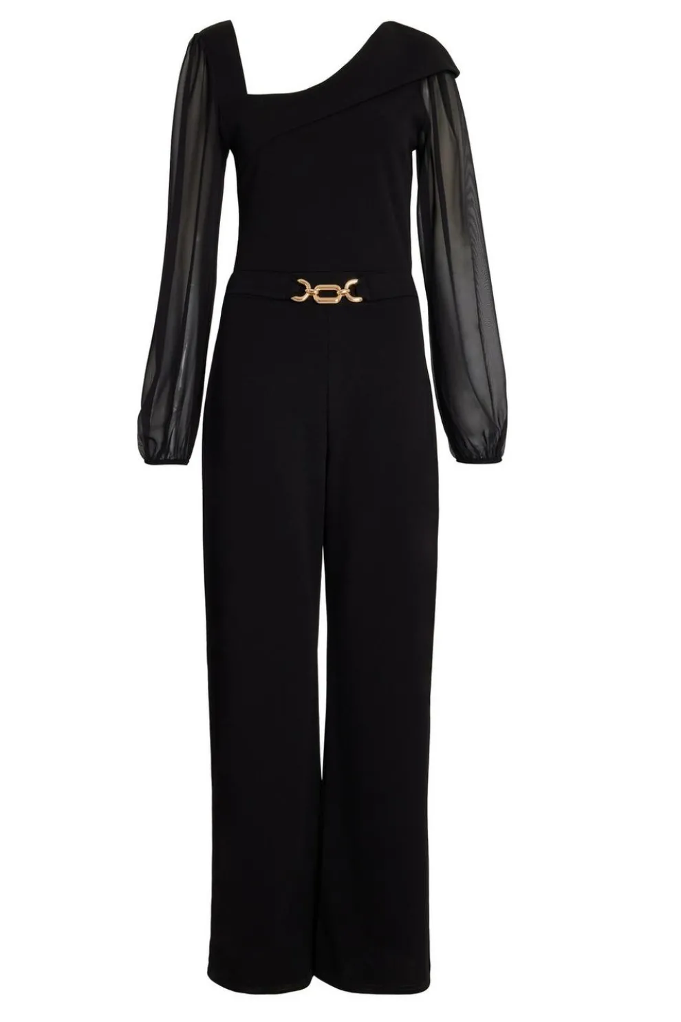 Black Asymmetric Buckle Detail Jumpsuit