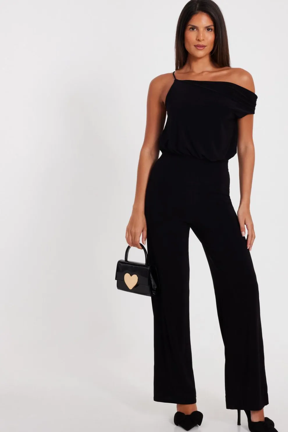 Black Asymmetric Draped Jumpsuit