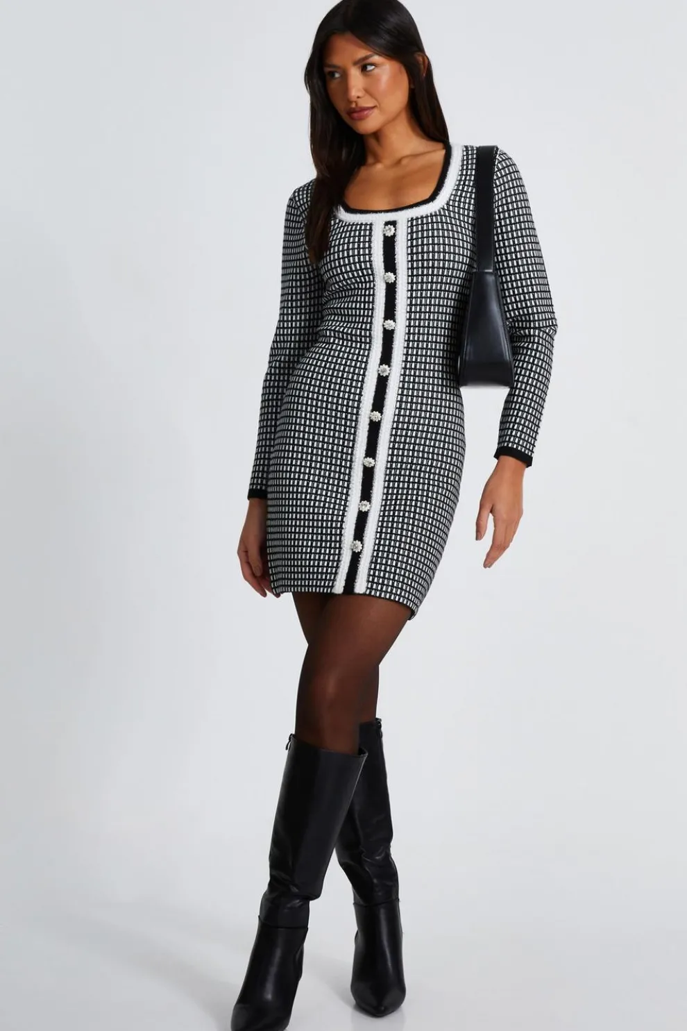 Black Boucle KnitJumper Dress