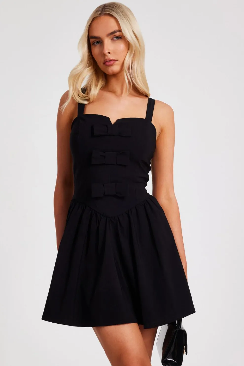 Black Bow Front Mini Dress
