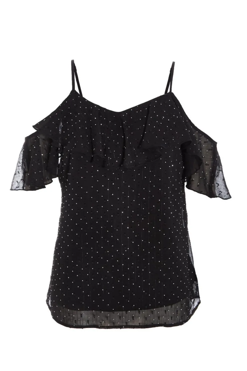 Black Chiffon Cold Shoulder Top