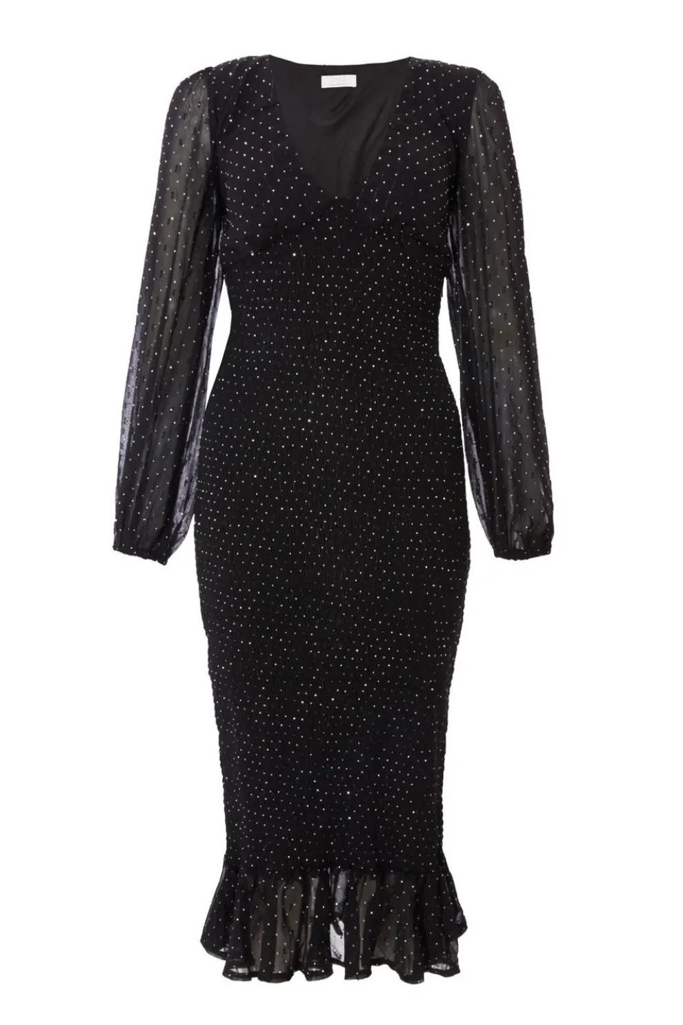 Black Chiffon Diamante Midi Dress