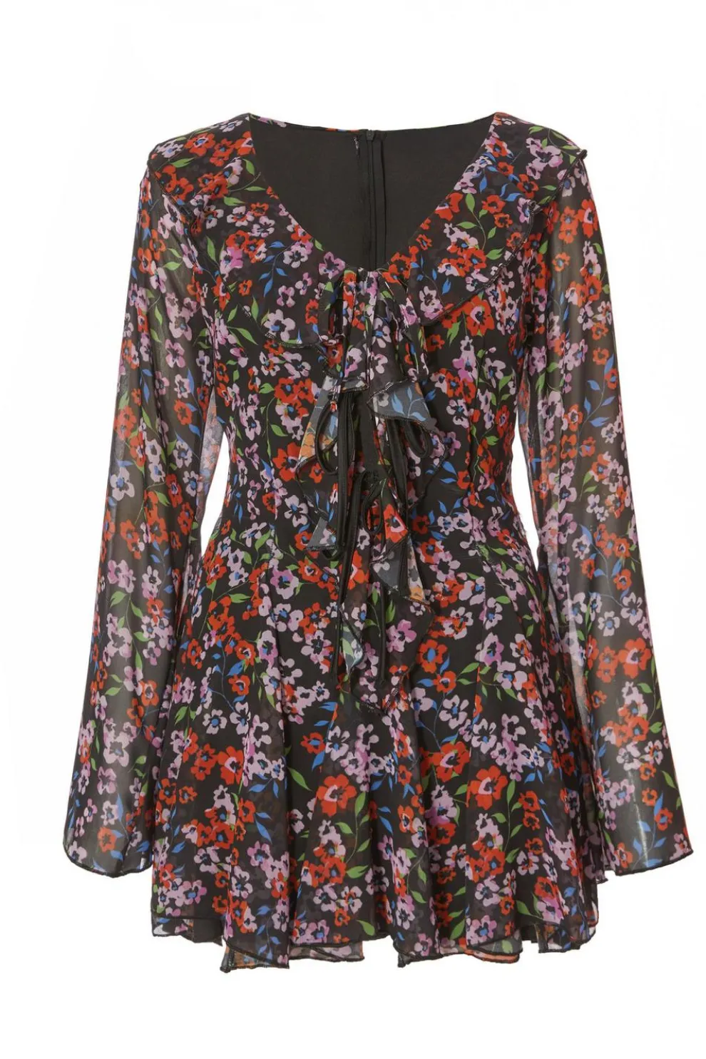 Black Chiffon Floral Skater Dress