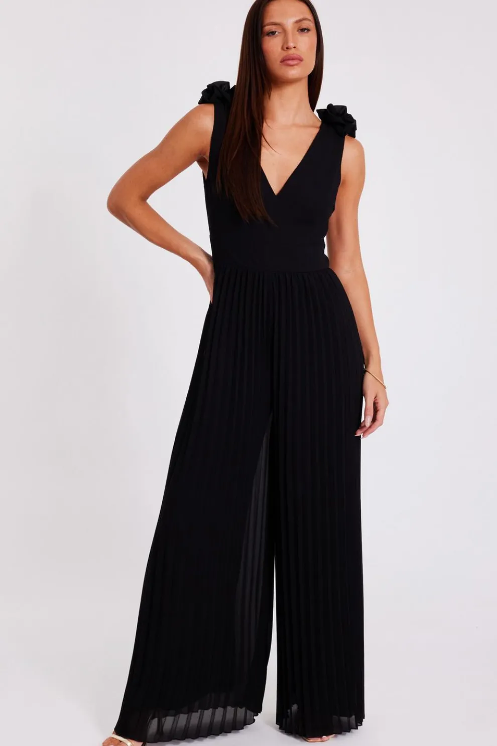 Black Chiffon Pleated Jumpsuit
