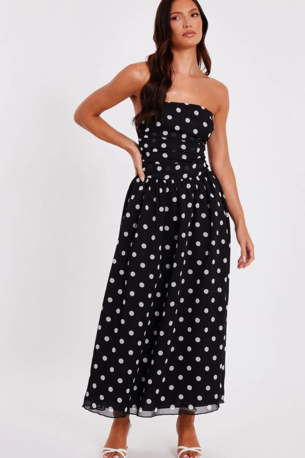 Black Chiffon Polka Dot Midi Dress