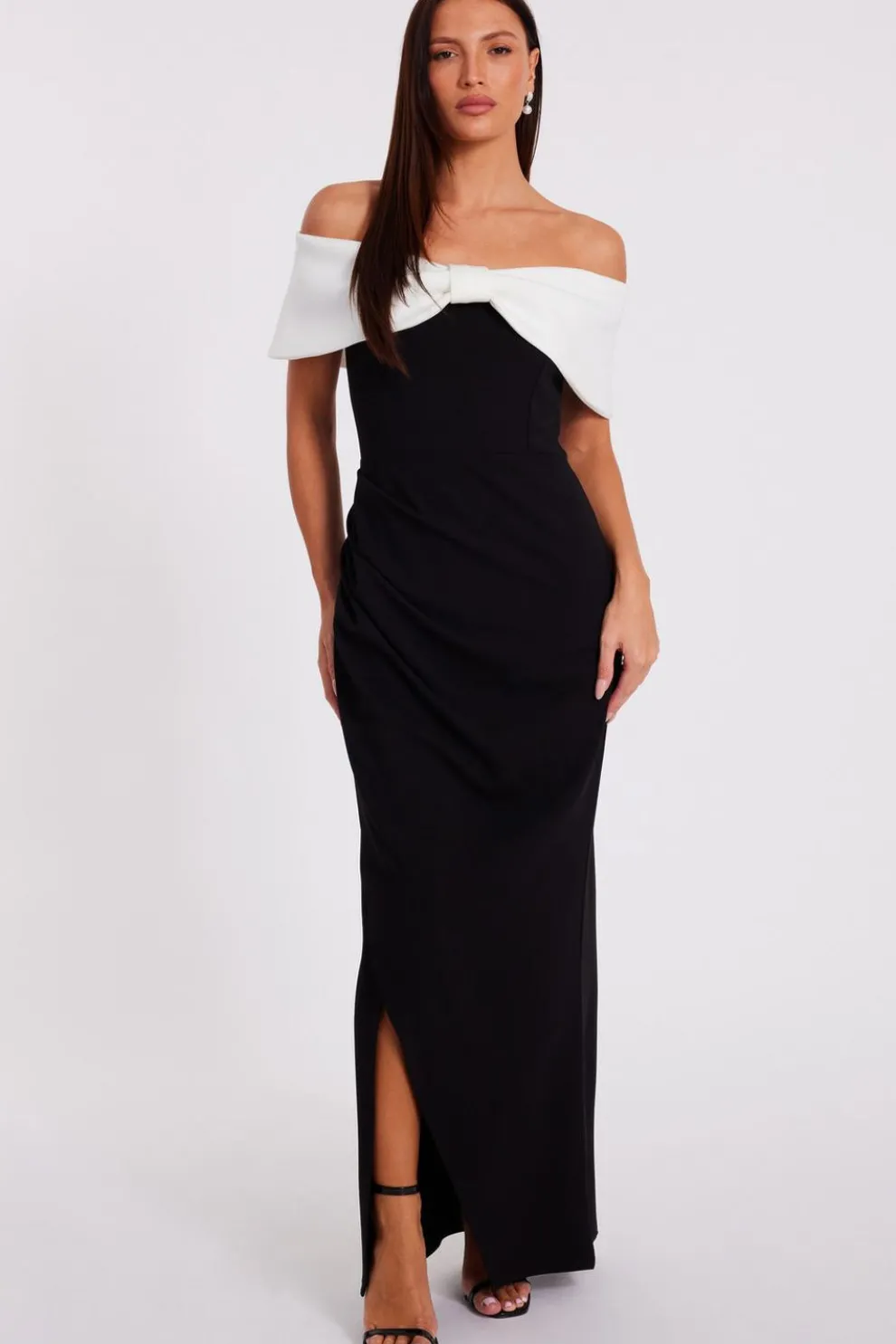 Black Contrast Bardot Maxi Dress