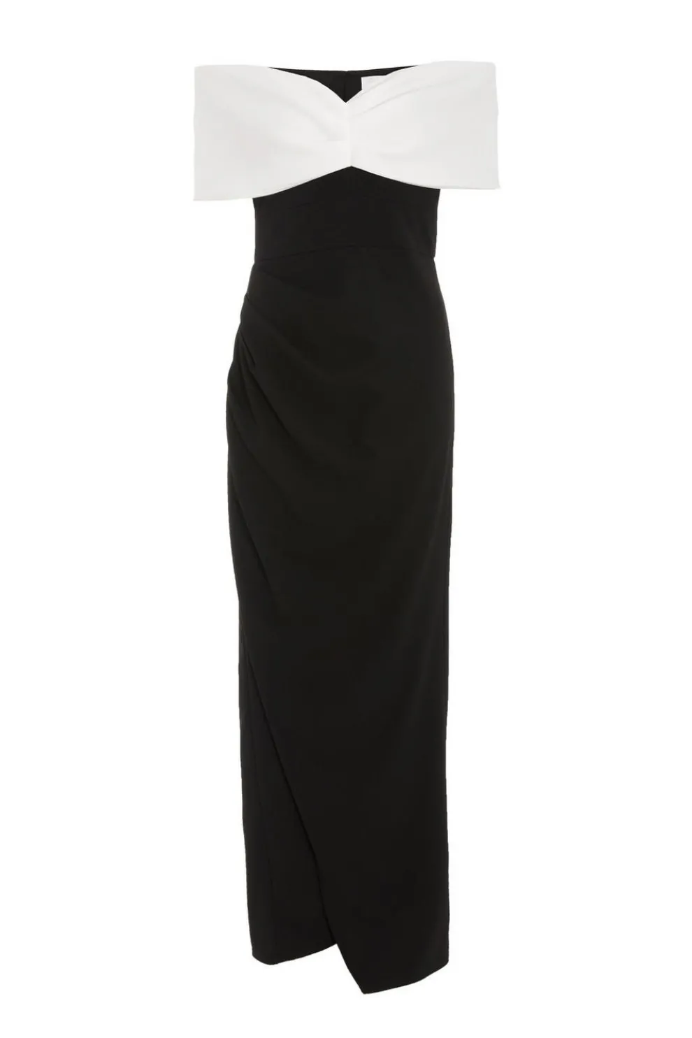 Black Contrast Bardot Ruched Maxi Dress
