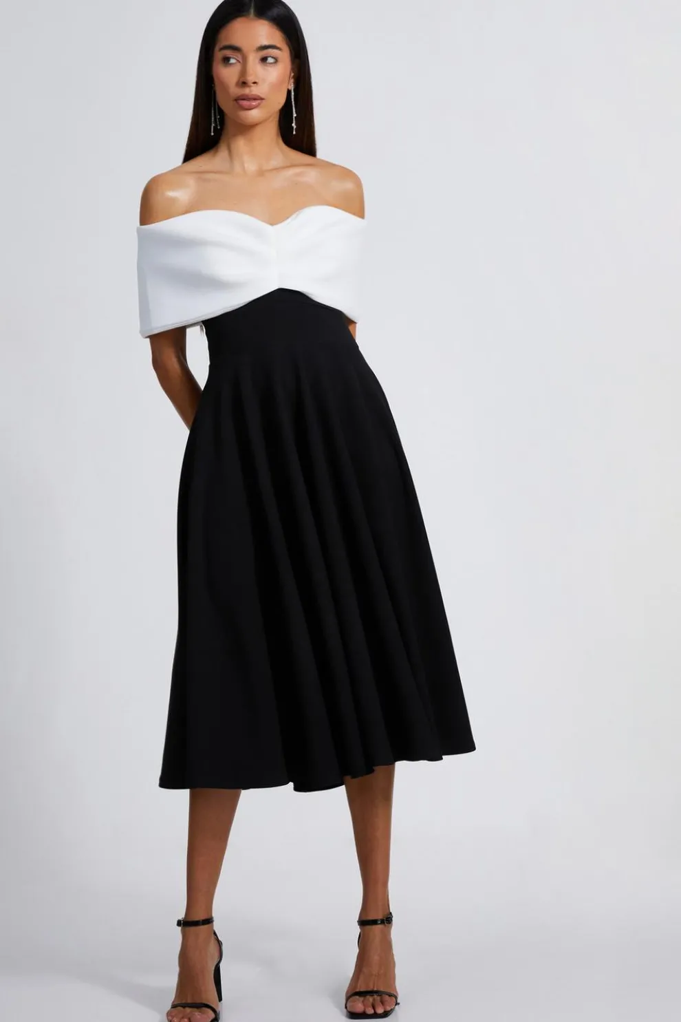 Black Contrast Skater Midi Dress