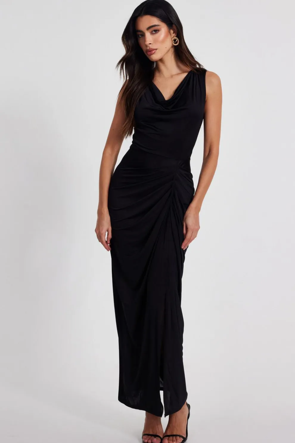 Black Cowl Neck Midaxi Dress