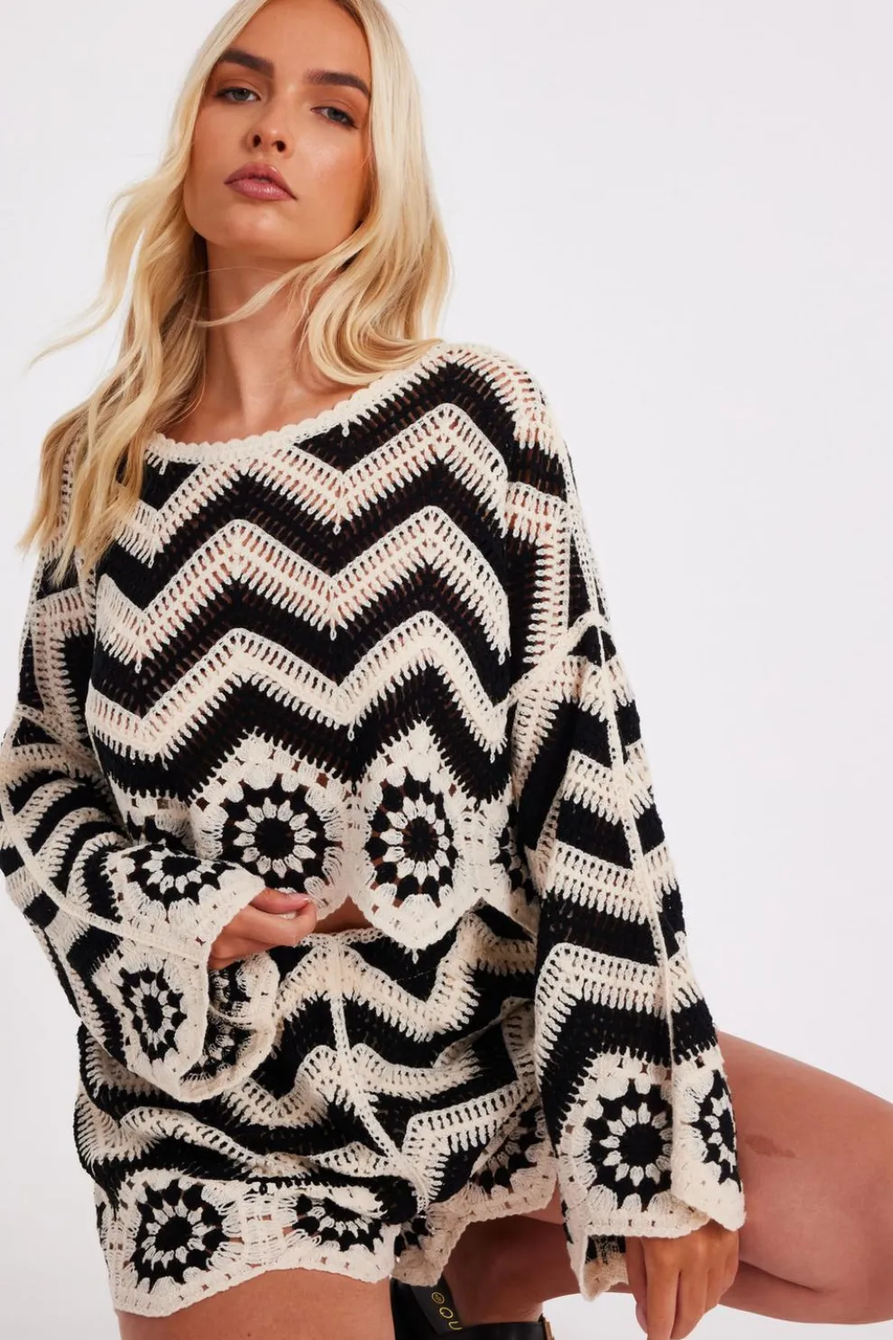 Black Crochet Scalloped Top