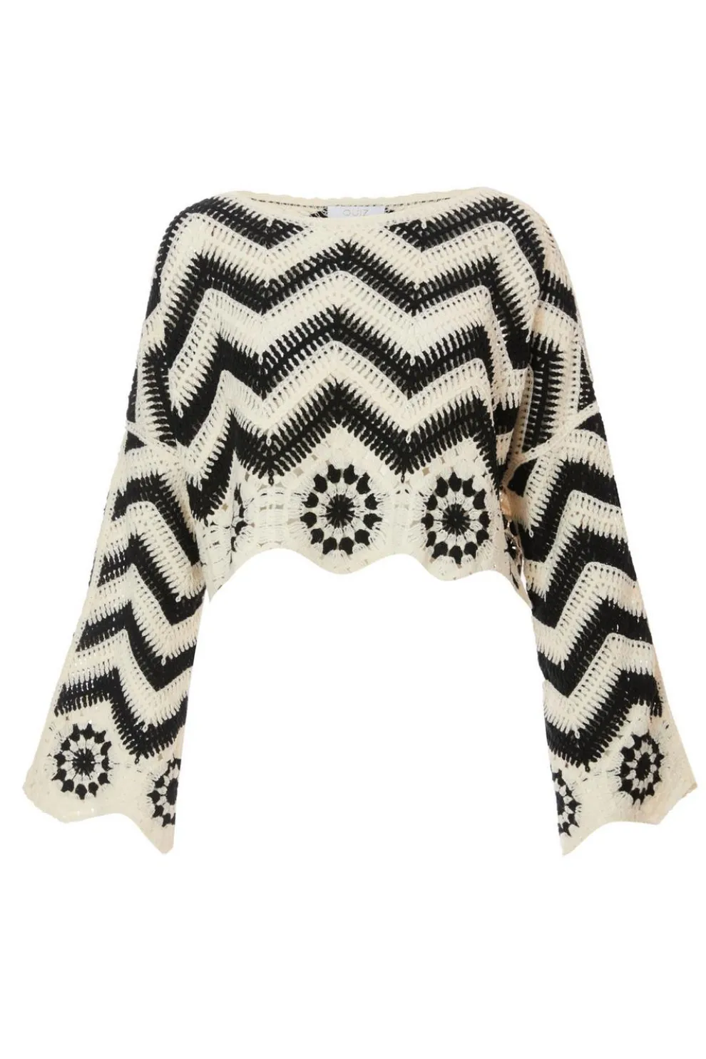 Black Crochet Scalloped Top