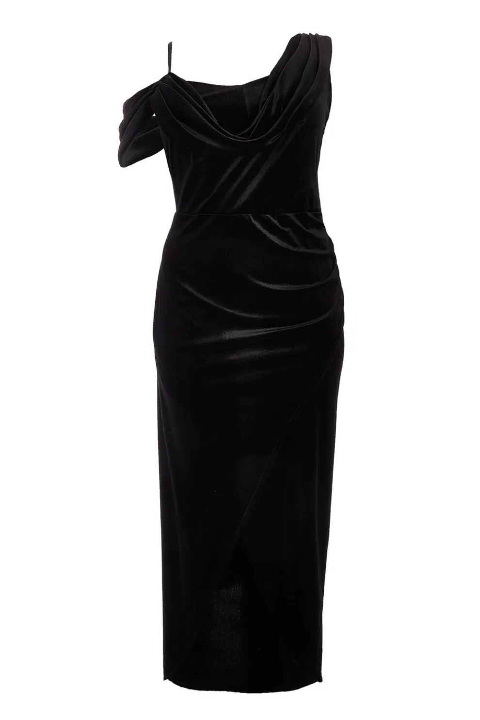 Black Curve Velvet Wrap Maxi Dress