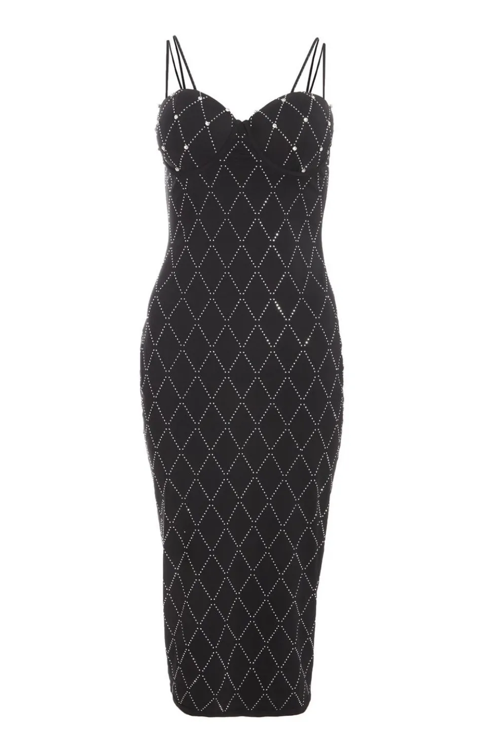 Black Diamante Bodycon Midi Dress