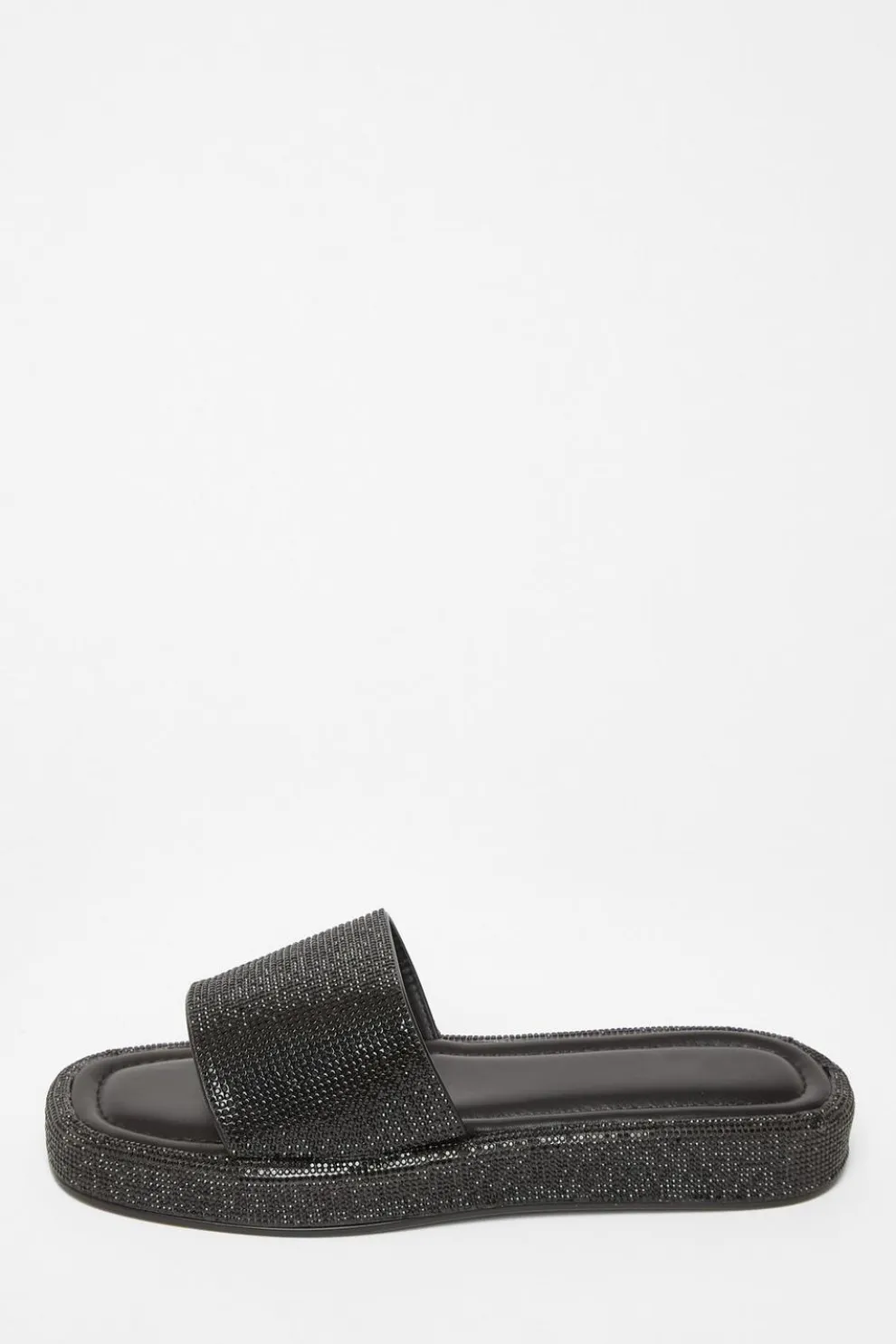 Black Diamante Flat Sandals