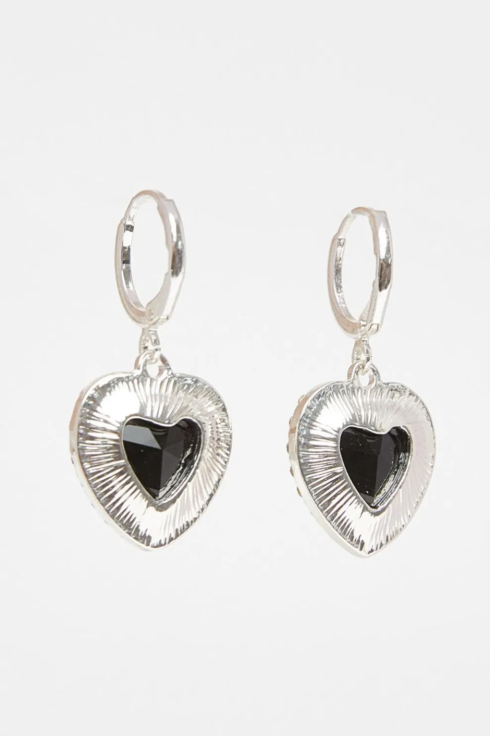 Black Diamante Heart Hoop Earrings