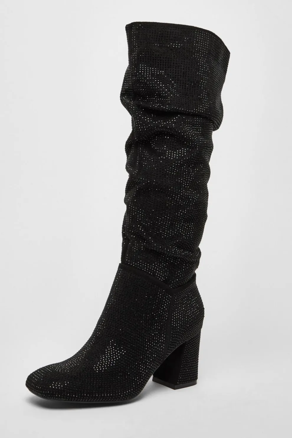 Black Diamante Knee High Boot