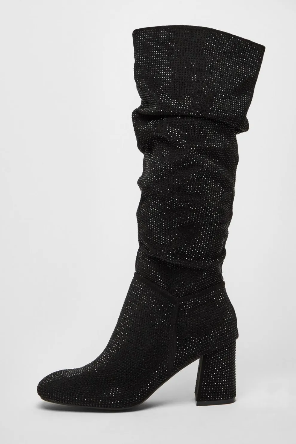 Black Diamante Knee High Boot