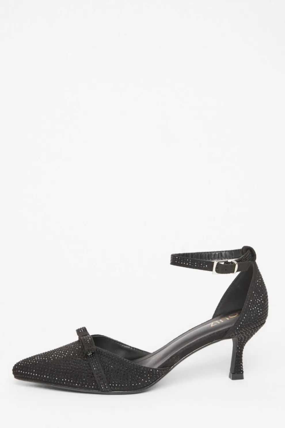 Black Diamante Low Court Heels