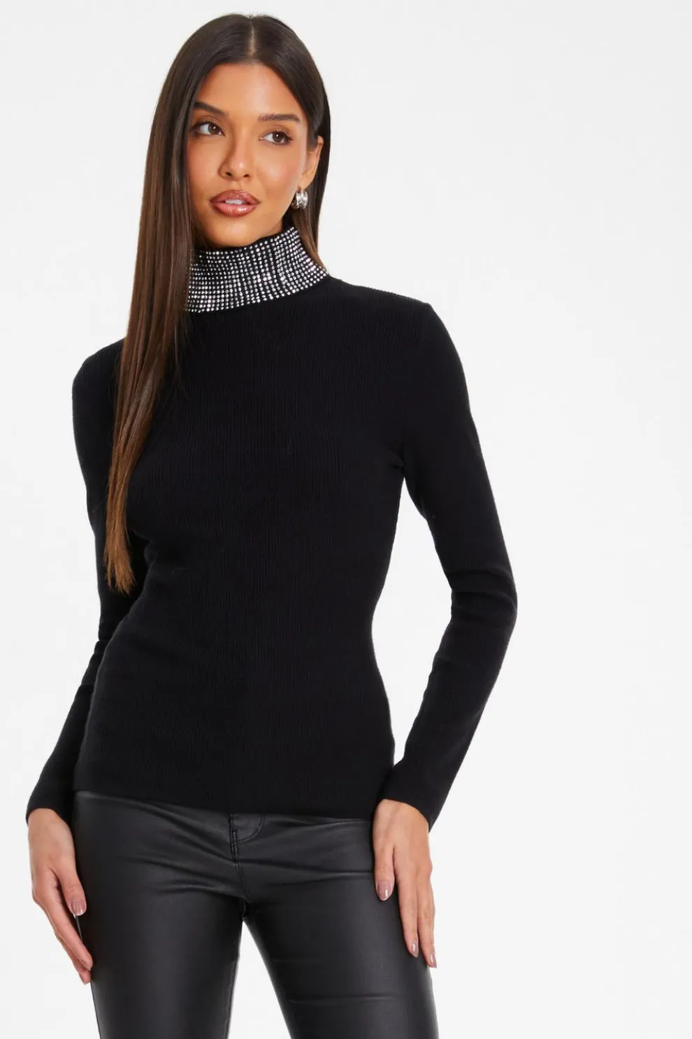 Black Diamante Turtle Neck Jumper
