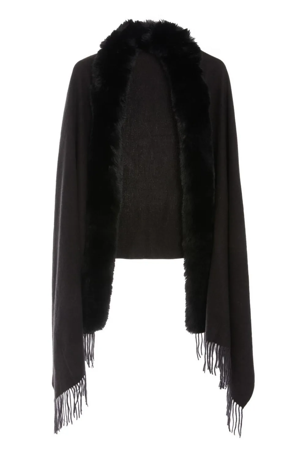 Black Faux Fur Trim Cape