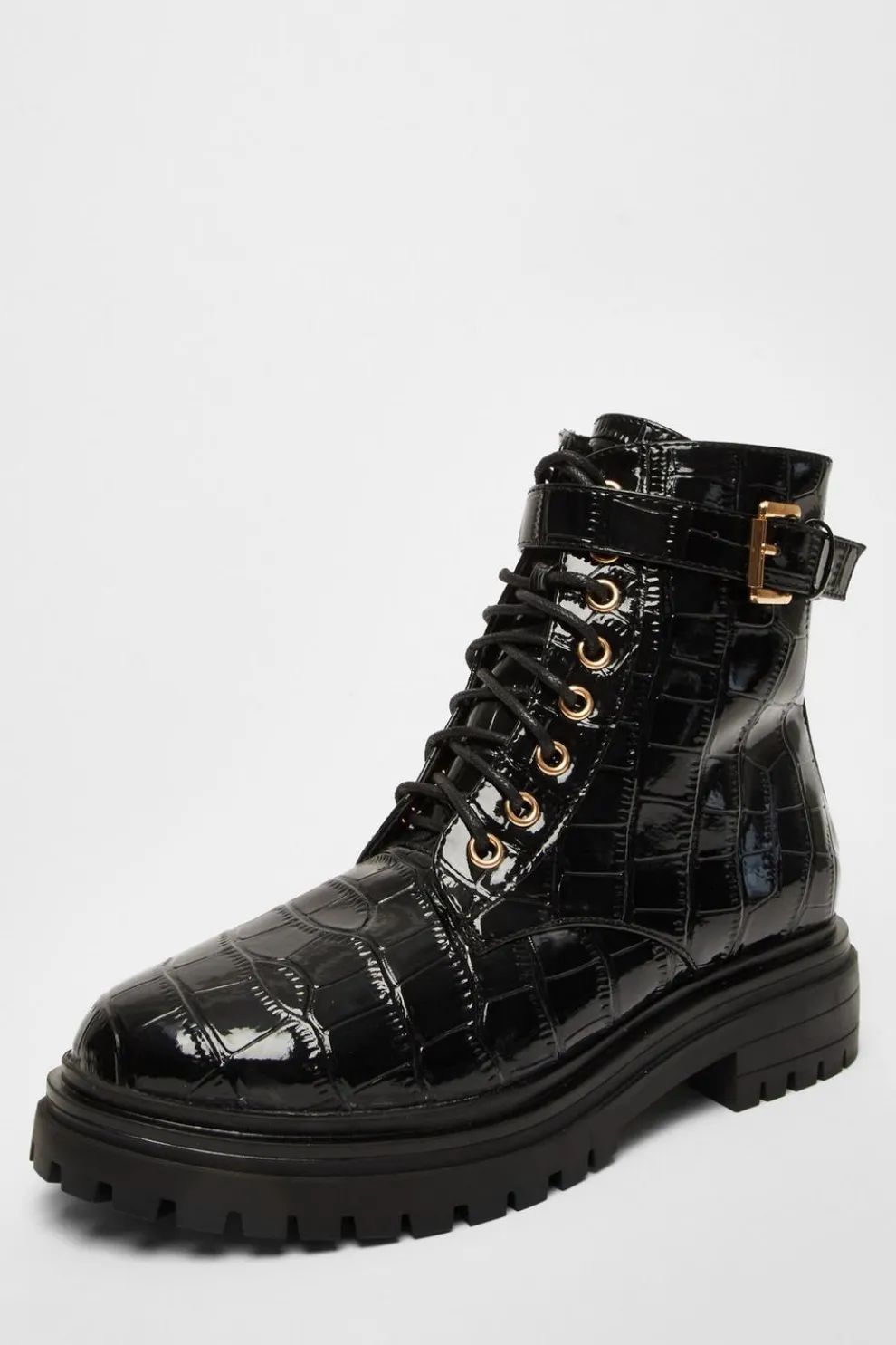 Black Faux Leather Croc Boots