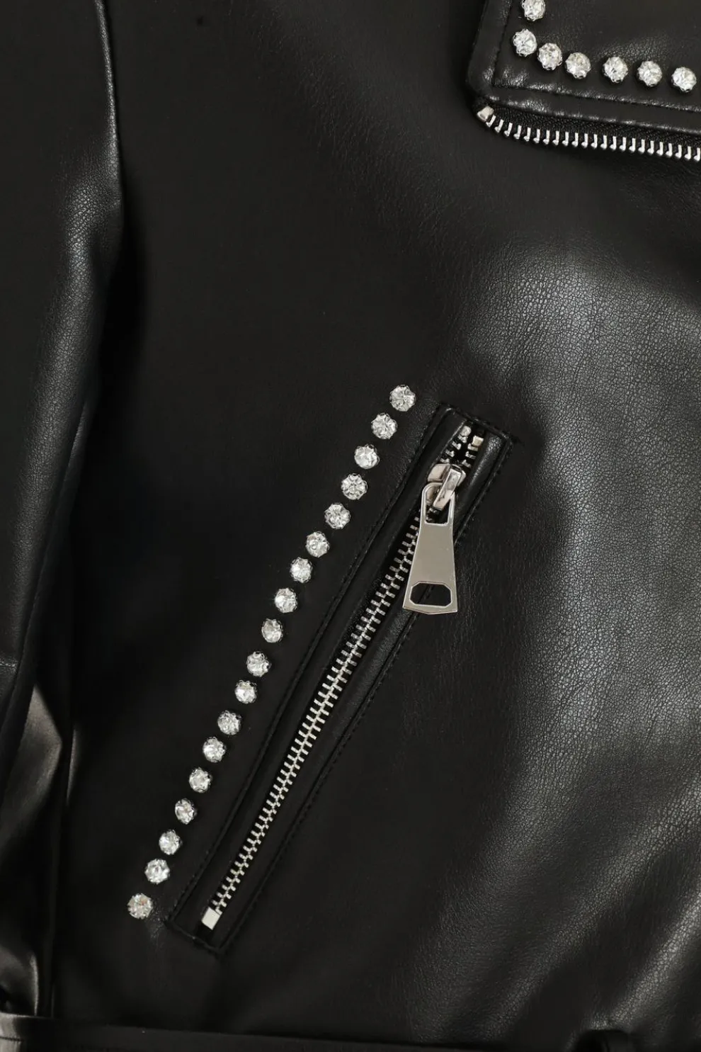 Black Faux Leather Studded Biker Jacket