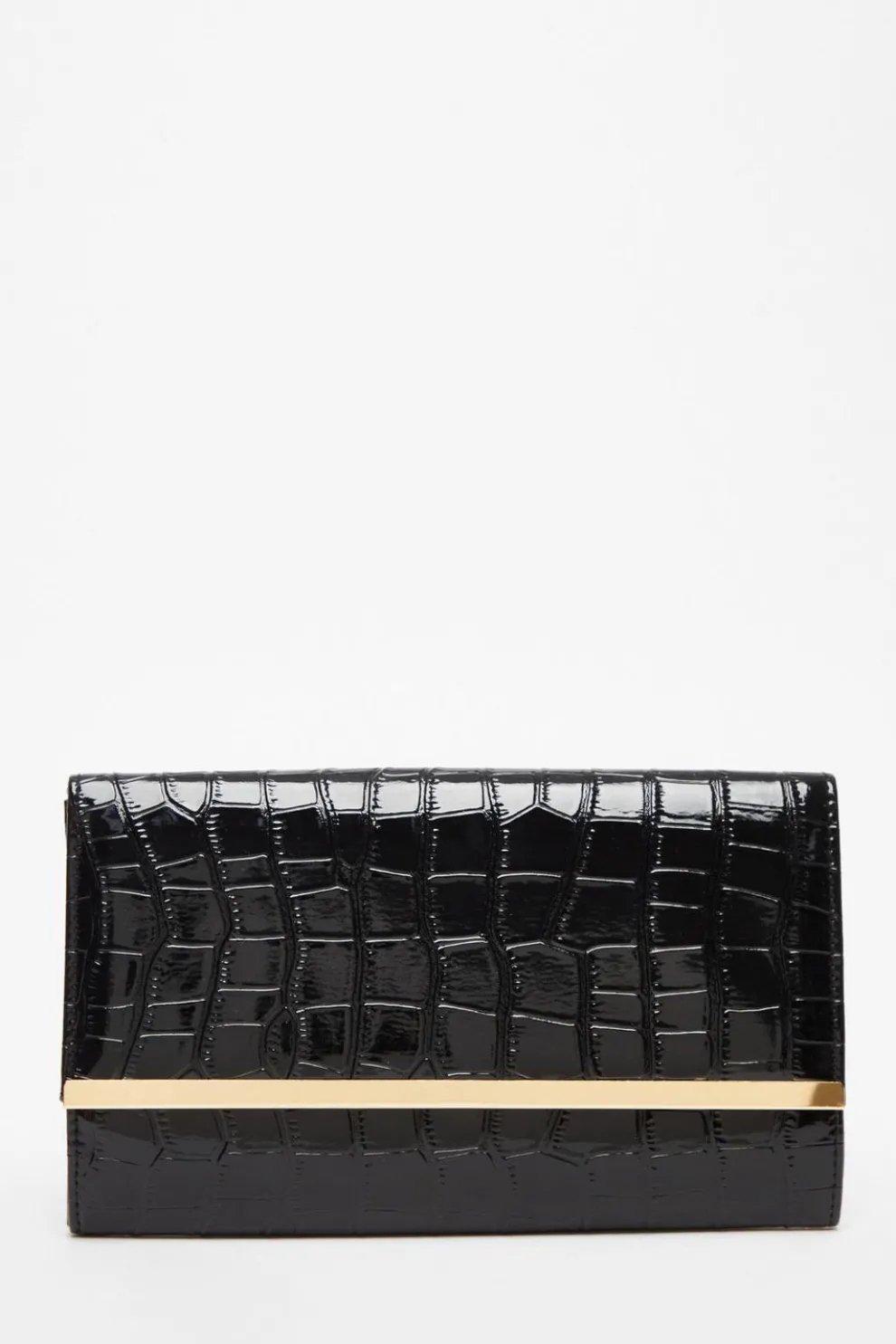 Black Faux Leather Croc Print Bag