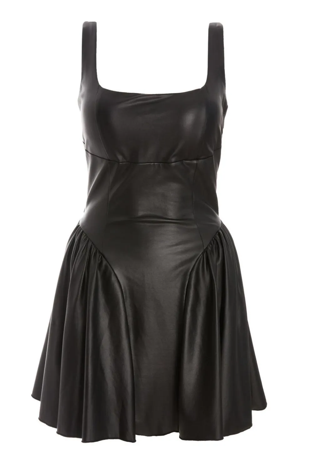 Black Faux Leather Skater Dress