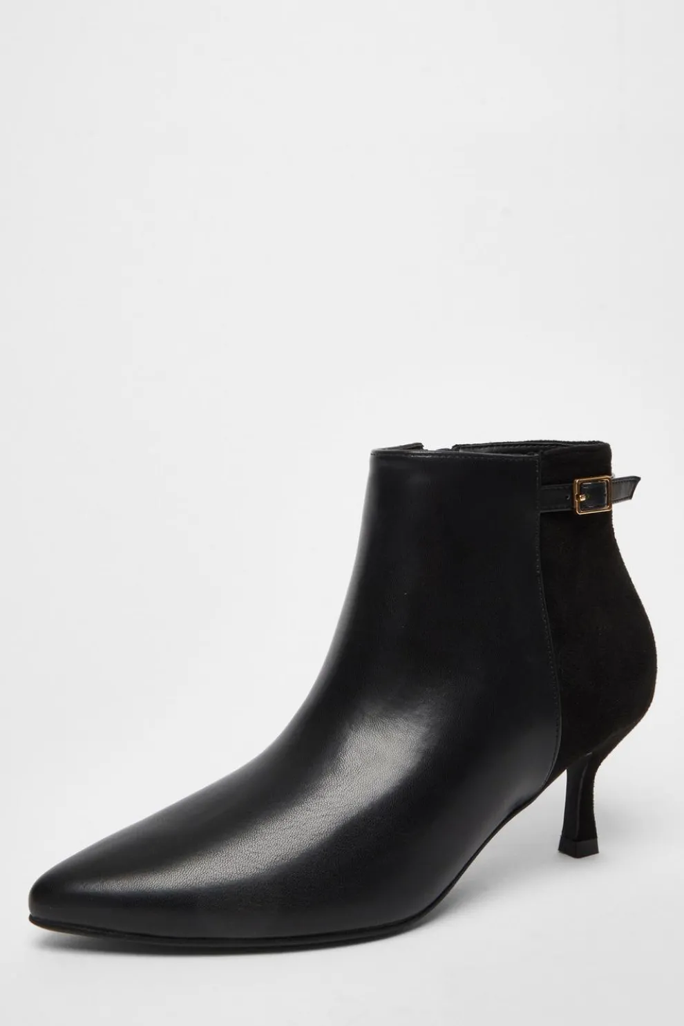 Black Faux Leather Heeled Ankle Boot