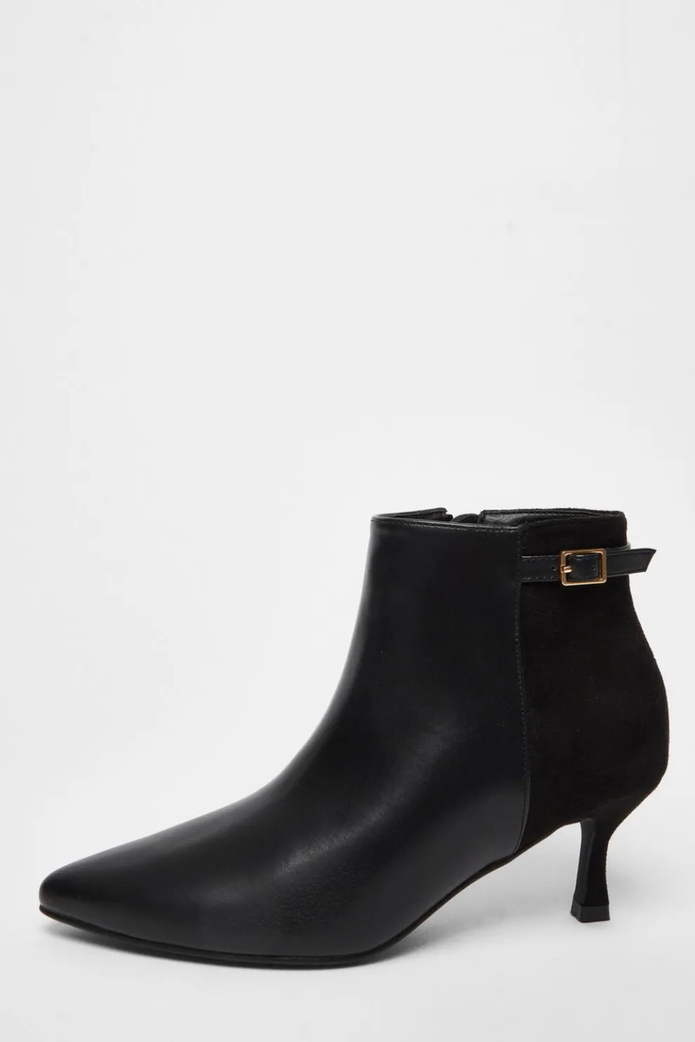 Black Faux Leather Heeled Ankle Boot