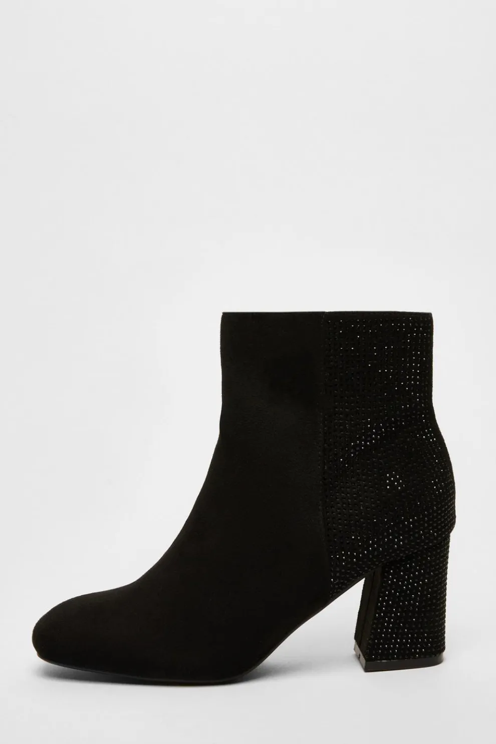 Black Faux Suede Diamante Heeled Boots