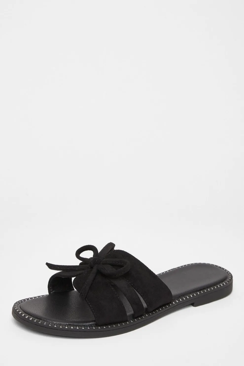 Black Faux Suede Flat Sandals