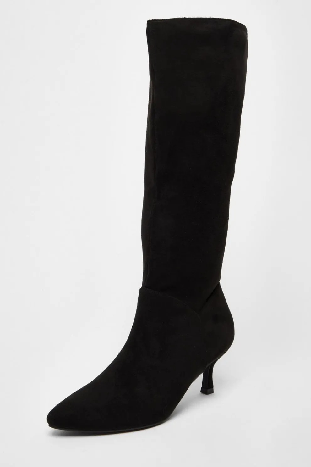 Black Faux Suede Low Heeled Boots