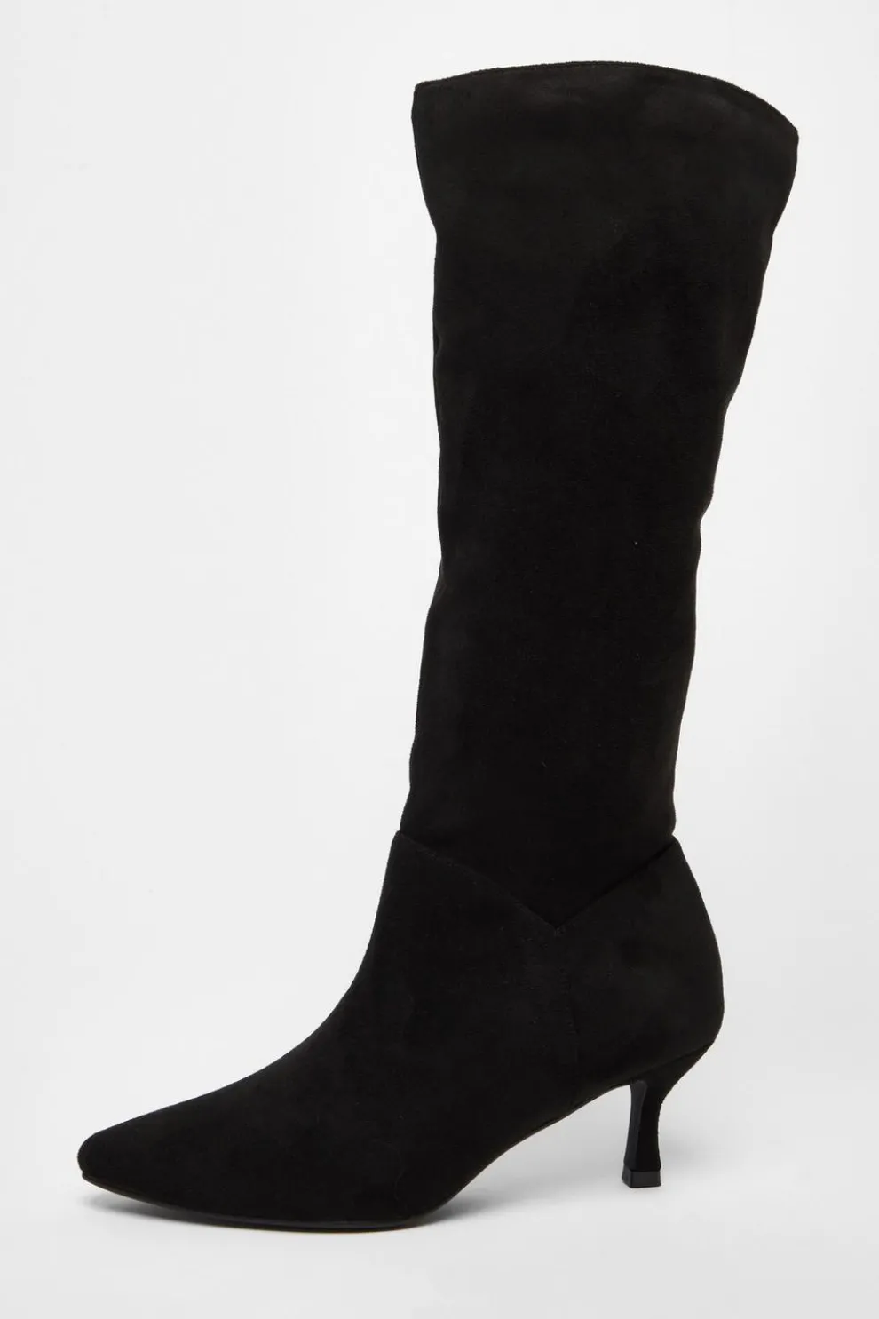 Black Faux Suede Low Heeled Boots