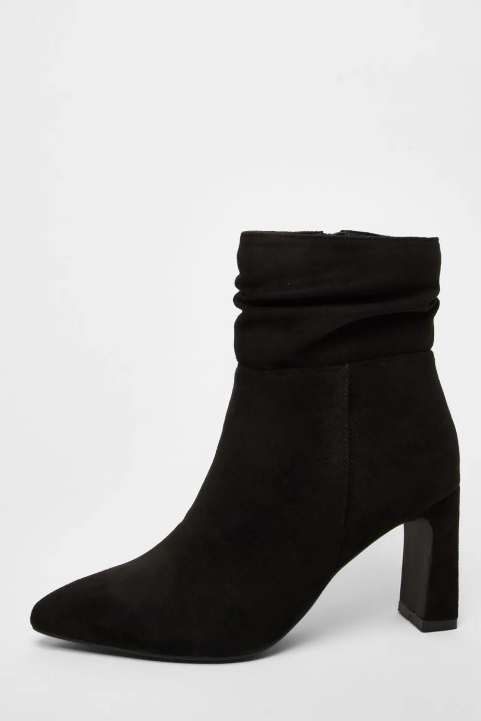 Black Faux Suede Ruched Ankle Boots