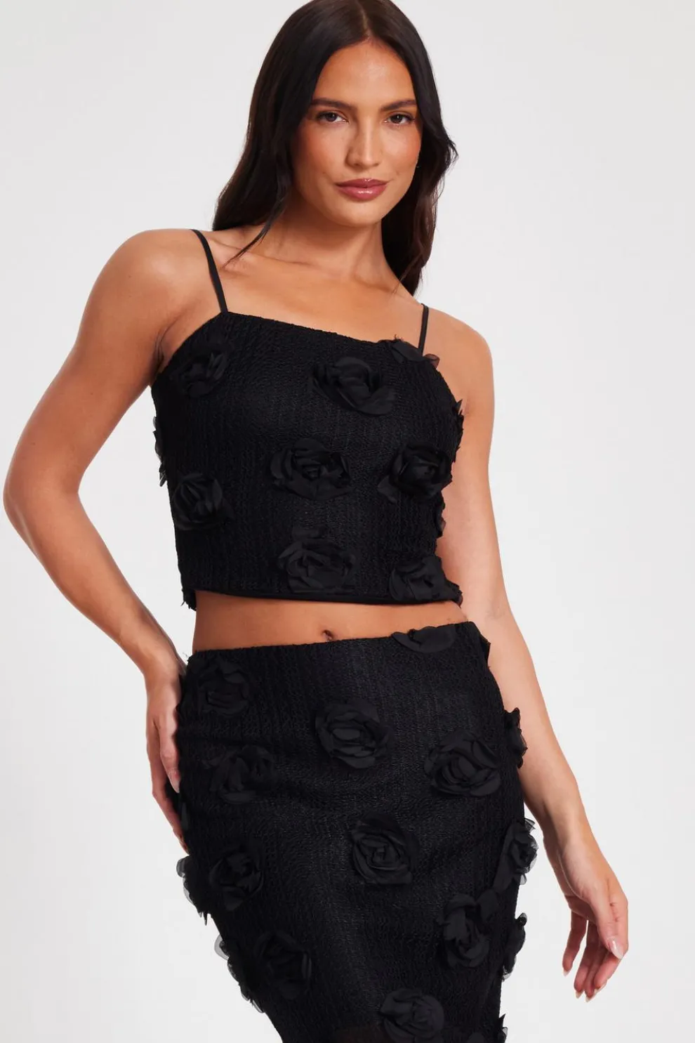 Black Floral Crop Top