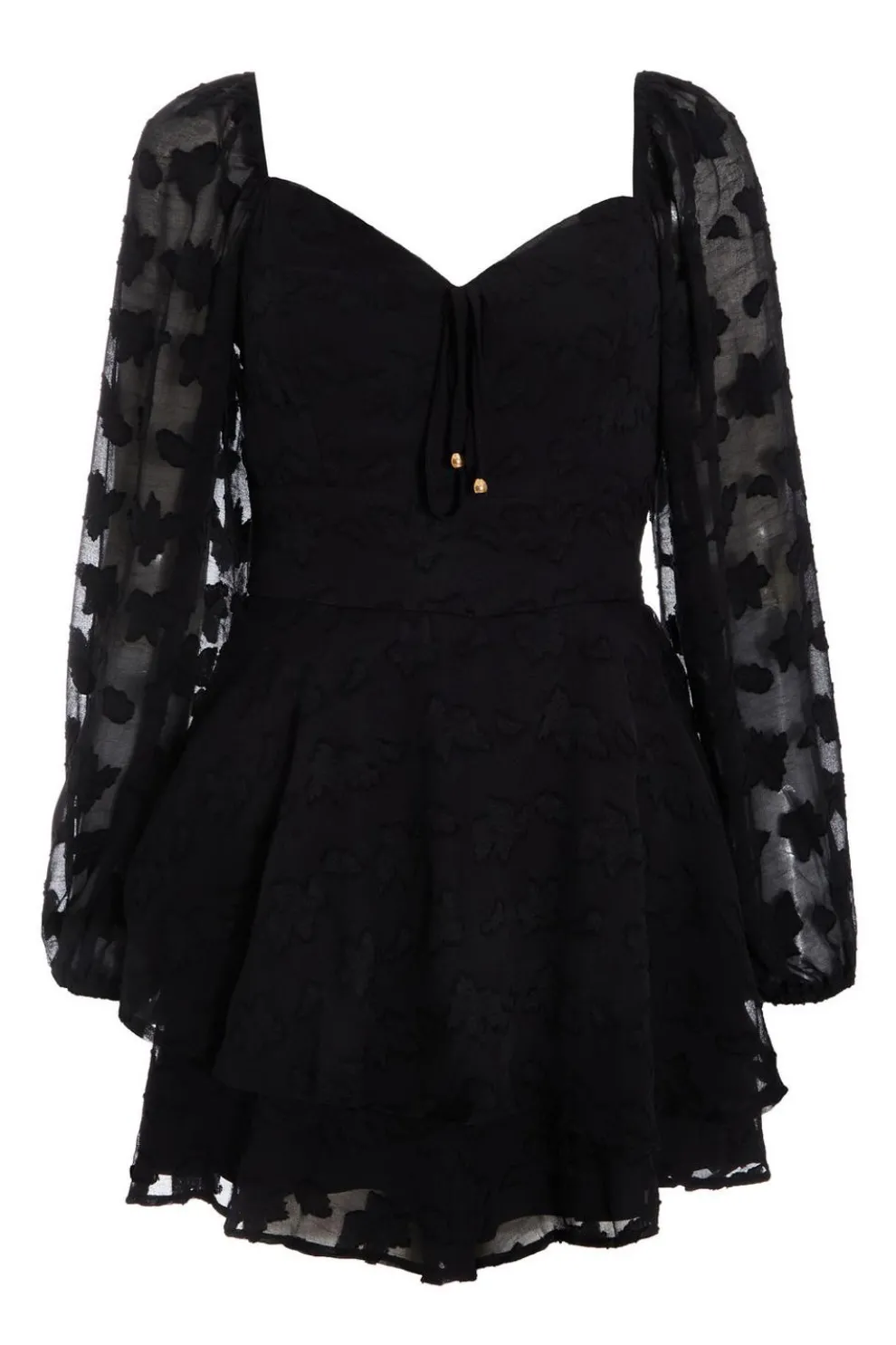 Black Floral Jacquard Tiered Playsuit