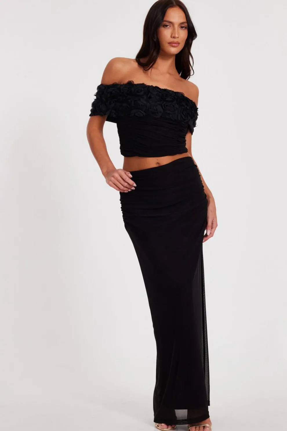 Black Floral Mesh Top