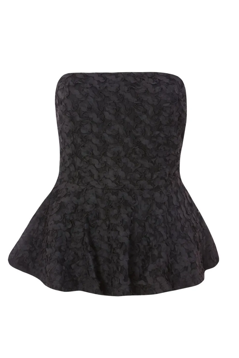 Black Floral Textured Peplum Top