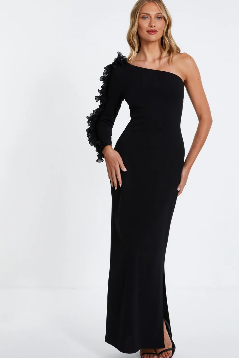 Black Frill One Shoulder Maxi Dress