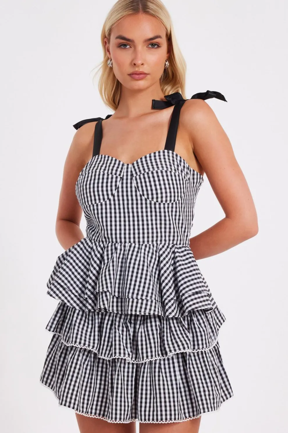 Black Gingham Peplum Top