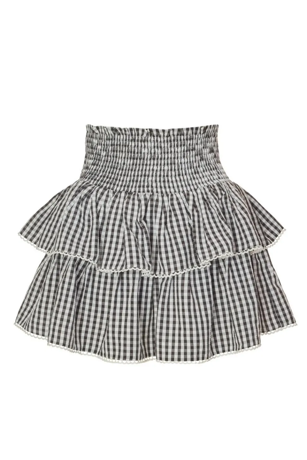 Black Gingham Tiered Mini Skirt