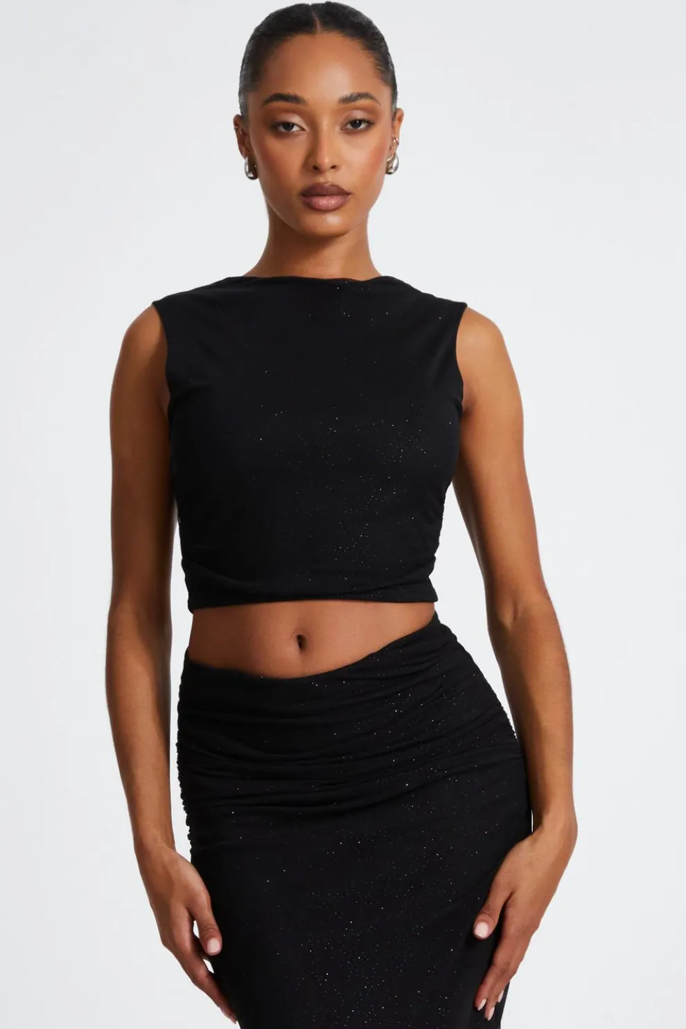 Black Glitter Mesh Crop Top