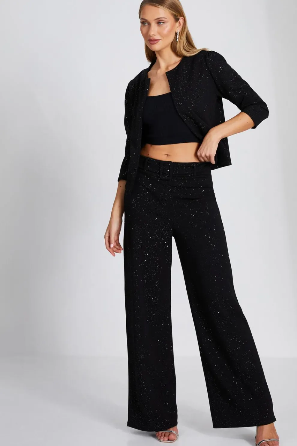 Black Glitter Palazzo Trousers