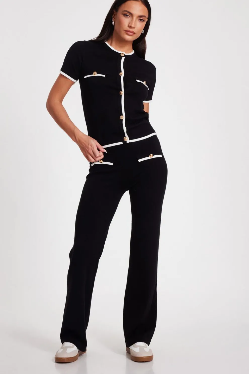 Black Knit Contrast Top