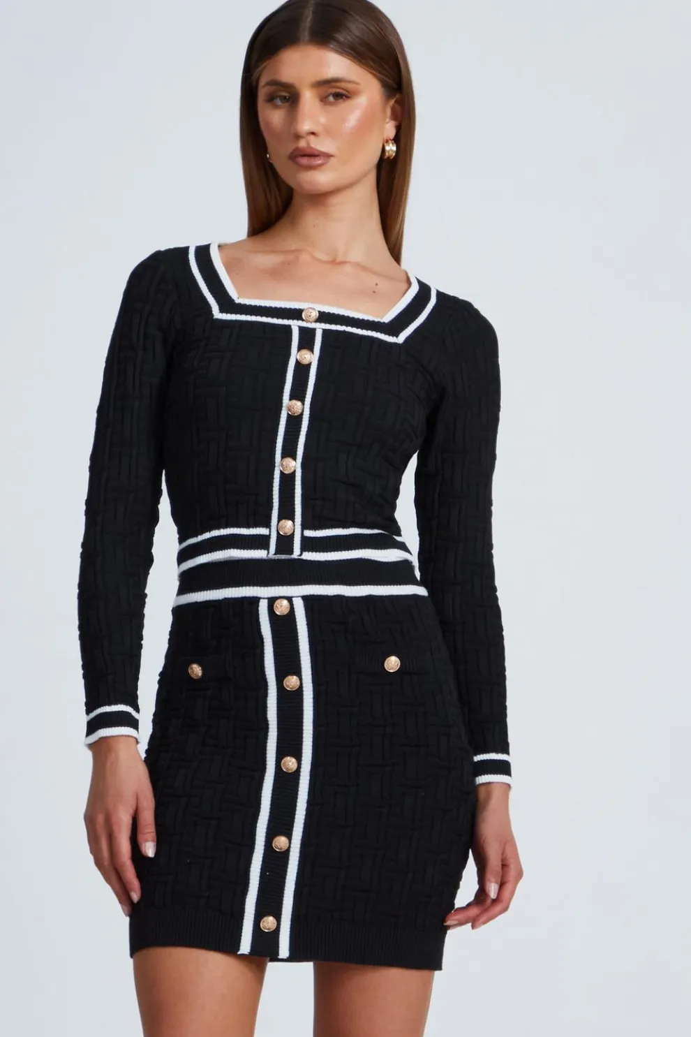 Black Knit Contrast Trim Skirt